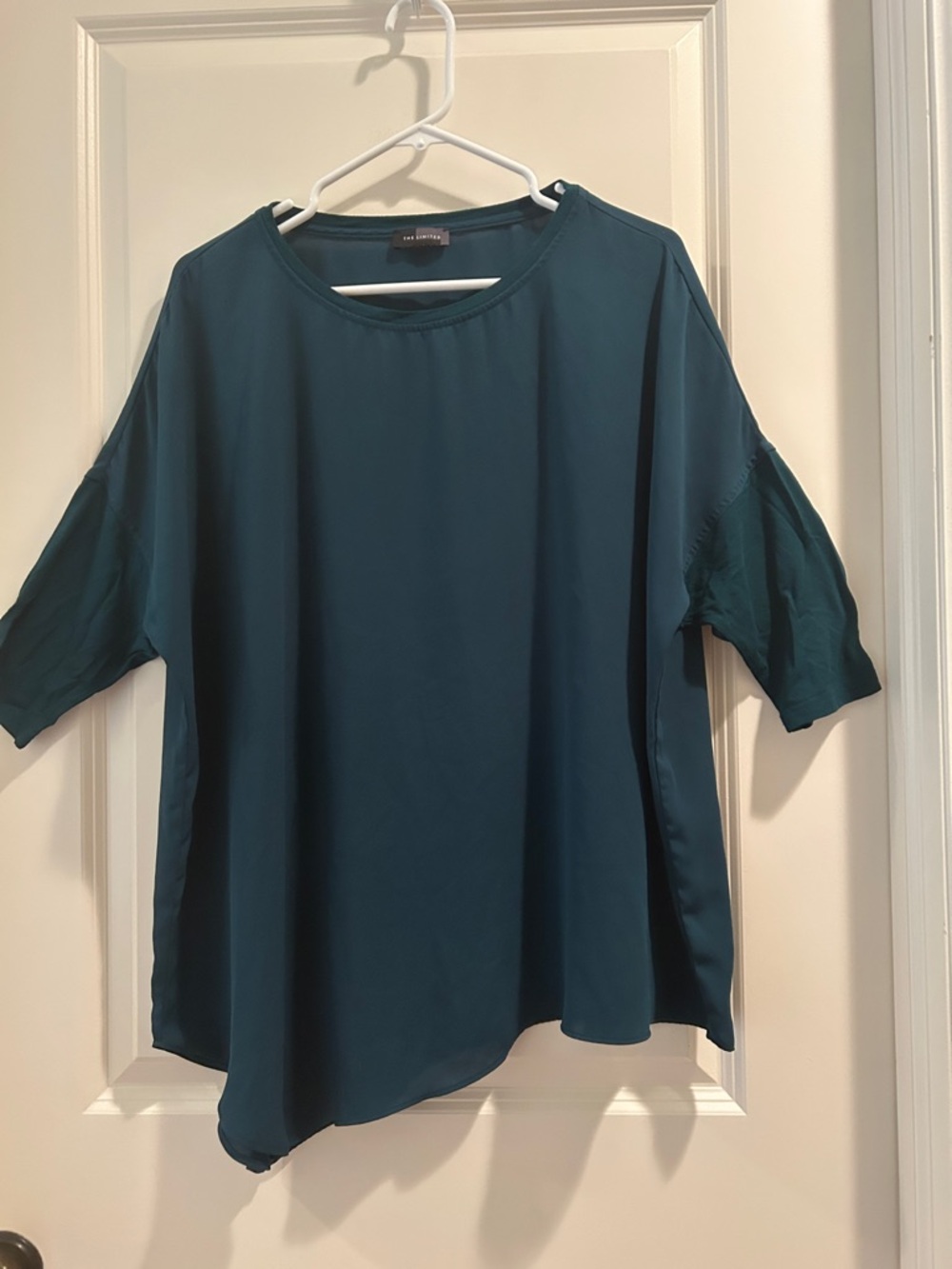 The Limited Teal Flowy Baggy Sheer Tunic Short Sleeve asymmetrical hem size  L